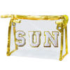 Picture of COSHAYSOO Clear Makeup Bag Preppy Sunscreen Zipper Pouch Cosmetic Beach Travel Summer Stuff Small Make Up Purse Organizer for Women Teen Girls with Trendy Cute Chenille Letter Patch Golden SUN