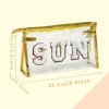 Picture of COSHAYSOO Clear Makeup Bag Preppy Sunscreen Zipper Pouch Cosmetic Beach Travel Summer Stuff Small Make Up Purse Organizer for Women Teen Girls with Trendy Cute Chenille Letter Patch Golden SUN
