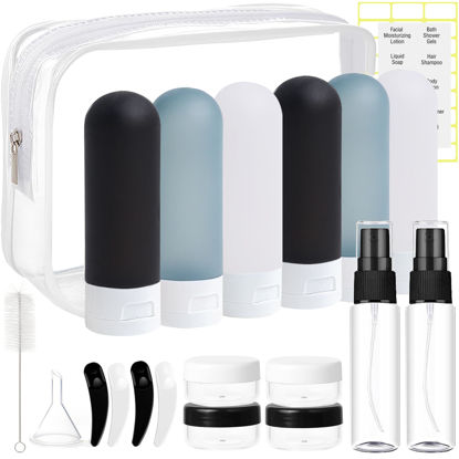 Picture of DEWSENSI 20 Pack Travel Bottles Set for Toiletries TSA Approved Leak Proof Travel Size Containers Kit Portable Refillable Travel Accessories for Shampoo Conditioner Lotion Liquids (Dark Color)