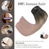Picture of Honsoo 100g Dark Brown to Pink Clip in Real Human Hair Extensions 12in 7Pcs Natural Smooth Hair Extensions Real Human Hair Clip ins
