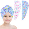 Picture of Basumee Microfiber Hair Towel Wrap for Kids 2 Pack Rapid Drying Hair Towel with Button Hair Turbans for Wet Hair Wraps Head Towel Wrap for Women and Girls, Flower