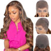 Picture of Aaliweya Highlight Lace Front Wigs Human Hair 4/27 Ombre 13x4 Body Wave Lace Frontal Wig for Women 180% Density Glueless Honey Blonde Wig Full and Thick Super Soft 18 inch