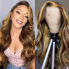 Picture of Aaliweya Highlight Ombre HD Lace Front Wigs Human Hair Honey Blonde 13x4 Body Wave Lace Frontal Wigs For Women 180% Density Glueless Wig Pre Plucked with Baby Hair 4/27 Color 32inch