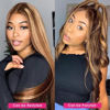 Picture of Aaliweya Highlight Ombre HD Lace Front Wigs Human Hair Honey Blonde 13x4 Body Wave Lace Frontal Wigs For Women 180% Density Glueless Wig Pre Plucked with Baby Hair 4/27 Color 32inch