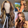 Picture of Aaliweya Highlight Ombre HD Lace Front Wigs Human Hair Honey Blonde 13x4 Body Wave Lace Frontal Wigs For Women 180% Density Glueless Wig Pre Plucked with Baby Hair 4/27 Color 32inch