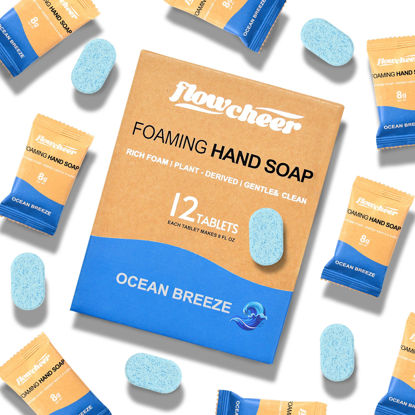 Picture of flowcheer Foaming Hand Soap Tablet Refills-12 pack Makes 96 fl oz (12 x 8 fl oz Bottles)- The Ocean Breeze Hand Wash Soap Refills Tablets for Zero Waste Eco Friendly Cleaning Supplies