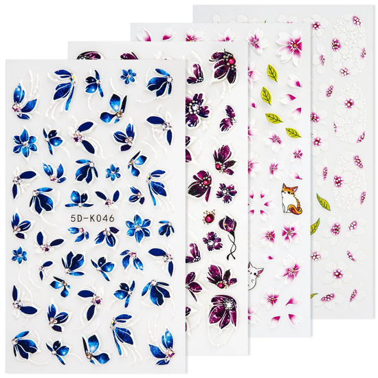 Picture of HAIIDOAK Nail Art Stickers, 5D Embossed Colorful Floral Nail Decals Nail Art Design Self Adhesive Nail Supplies for Women Manicure Decoration