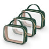 Picture of Wedama TSA Approved Toiletry Bag, 3 Pack Clear Makeup Bags with Handles, Quart Size Clear Toiletry Bags, PVC Cosmetic Bags for Women and Men, Carry on Airport Airlin (Dark Green, 3 Pack, Medium)