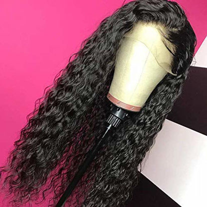 Picture of Giannay Hair Curly Wigs for Black Women Lace Front Wigs with Baby Hair Long Loose Wave Middle Part Synthetic Wig 180% Density Natural Looking Heat Resistant Fiber Hair Replacement Wigs 14 Inch