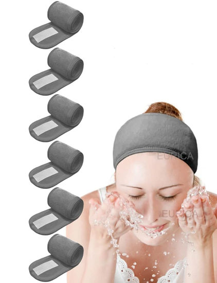 Picture of EUICAE Hair Wrap Headband, 6 Pack Non-slip Stretchable Washable Makeup Headband for Face Wash Facial Treatment Sport Fits All, Thicker Soft Terry Cloth Absorbs Liquid Quickly, Gray