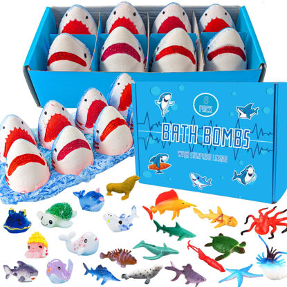 Picture of Shark Bath Bombs for Kids with Surprise Inside SEA Animals - Natural and Safe Bath Bombs Gift Set for Girls & Boys - Multicolored Organic Bubble Bath.