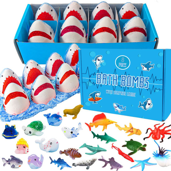 Picture of Shark Bath Bombs for Kids with Surprise Inside SEA Animals - Natural and Safe Bath Bombs Gift Set for Girls & Boys - Multicolored Organic Bubble Bath.