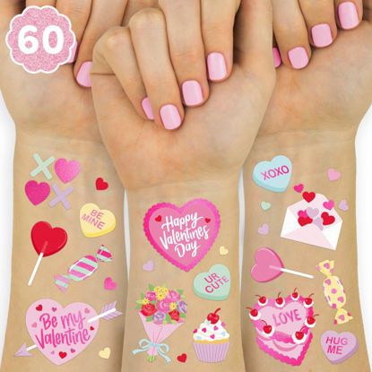Picture of xo, Fetti Valentine's Day Temporary Tattoos - 54 Hot Pink Foil Styles | V-Day Party Decoration, Galentines, Party Favor, Be Mine, Candy Heart, Vday Supplies, XOXOs