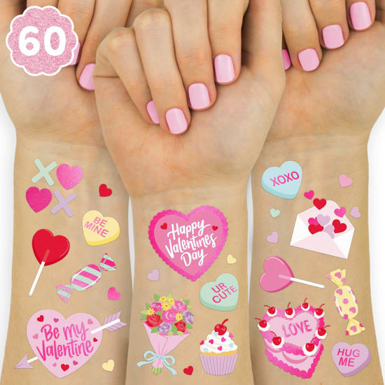 Picture of xo, Fetti Valentine's Day Temporary Tattoos - 54 Hot Pink Foil Styles | V-Day Party Decoration, Galentines, Party Favor, Be Mine, Candy Heart, Vday Supplies, XOXOs