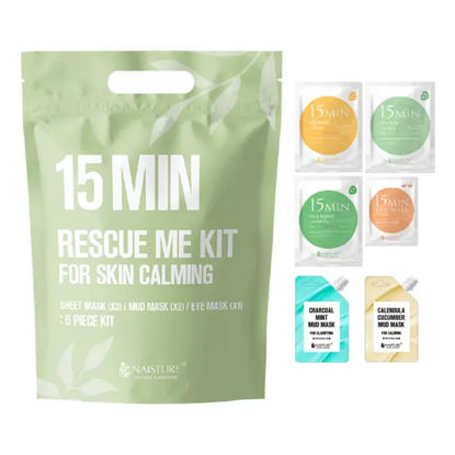 Picture of Naisture Women's Korean Spa Kit for Skincare - Cica, Turmeric, Tea Tree Sheet Masks, Eye Mask, Calendula Cucumber, and Charcoal Mint Mud Mask. Revitalize your skin with the 15 MIN RESCUE ME KIT