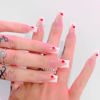 Picture of Vaalentine's Day Press on Nails Medium Coffin Fake Nails with V Shap White French Tip Red Heart Designs Pink Full Cover Glue on Nails Press ons Glossy Valentines False Nails for Women Girls 24 Pcs