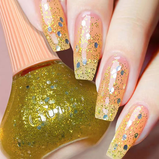 Picture of Major Dijit Quick Dry Nail Polish Glitter Yellow Summer Nail Lacquer for Nail Art Regular Nail Polish 0.41 fl oz.