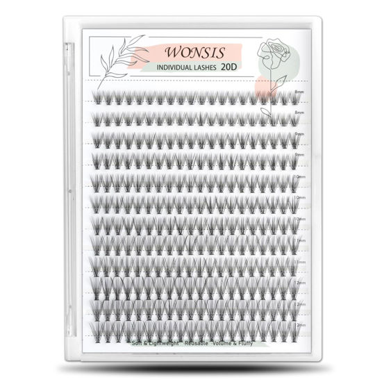 Picture of WONSIS Lash Clusters, Individual Lashes, 240 Pcs 20D Individual Lash Extensions, Volume Soft Lightweight Reusable DIY Eyelash Extensions, Thickness 0.07mm C Curl False Eyelashes 8/9/10/11/12mm