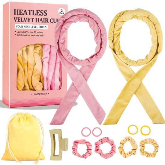 Picture of Heatless Overnight Curling Rod Set - 70" Soft Velour Hair Rollers for Long Curls, Sleep-in Lazy Curlers
