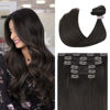 Picture of UGOTRAYS Dark Brown Clip in Hair Extensions Real Human Hair 70g 18 inches 100% Remy Human Hair Clip in Extensions Straight Double Weft for Full Head 7pcs 16clips One Pack #2 Brown Hair Extensions