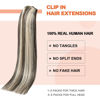 Picture of UGOTRAYS Clip in Hair Extensions Dark Brown Mixed Bleach Blonde Highlight Hair Extensions 15 Inch 70g 7pcs Straight Real Human Hair Extensions Double Weft #2p613