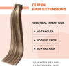 Picture of UGOTRAYS Clip in Hair Extensions Highlight Chocolate Brown to Caramel Blonde, 18 Inch 70g Real Human Hair Extensions Double Weft 7pcs for Women #4p27 Brown Highlight Clip in Hair Extensions