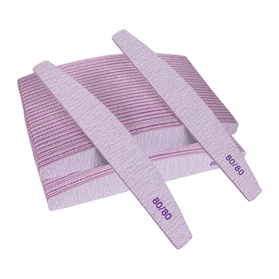 Picture of 80/80 Grit Nail Files (50 Pack), Emery Boards for Acrylic Nails and Gel Nails, Coarse Nail File Double Sided 80 Grits Emory Professional Nail Filers Reusable Washable Manicure Curved Gray Bulk