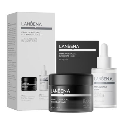 Picture of LANBENA 3 in 1 Blackhead Removing Set, Bamboo Charcoal Pore Strips 30g+Pore Serum 30ml, Black Head Remover Mask for Face, Pore Minimizer & Reducer for Face, Leaving Your Skin Fresh and Clean