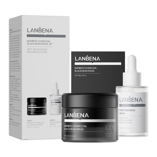 Picture of LANBENA 3 in 1 Blackhead Removing Set, Bamboo Charcoal Pore Strips 30g+Pore Serum 30ml, Black Head Remover Mask for Face, Pore Minimizer & Reducer for Face, Leaving Your Skin Fresh and Clean