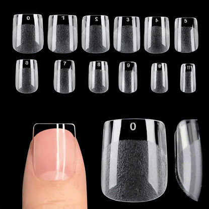 Picture of UNA GELLA Square Nail Tips Full Cover - Pre-buff Matte Gel x Tips Square Extra Short Strong&Lasting Square Tips for Acrylic Nails Clear Gelly Tips Home DIY Salon 12 Sizes for Women