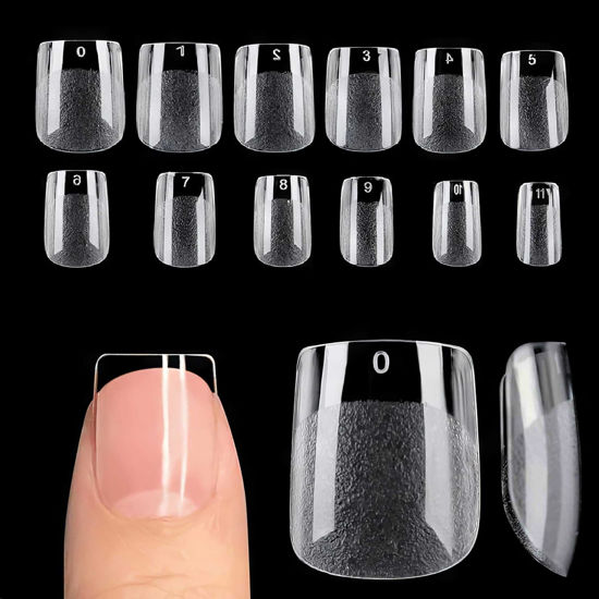 Picture of UNA GELLA Square Nail Tips Full Cover - Pre-buff Matte Gel x Tips Square Extra Short Strong&Lasting Square Tips for Acrylic Nails Clear Gelly Tips Home DIY Salon 12 Sizes for Women