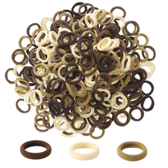 Picture of 200Pcs Kids Hair Ties, 1 Inch Cotton Baby Hair Ties for Girls and Kids, Brown Seamless Hair Bands for Thin Hair