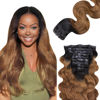 Picture of Lashey Seamless Clip in Hair Extensions Human Hair 150g 9pcs 22 Inch Body Wave Ombre Natural Black to Medium Auburn Clip in Hair Extensions for Women Real Human Hair Extensions