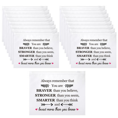 Picture of Reginary 50 Pcs Inspirational Gifts Bulk for Women Cosmetic Bag EVA You Are Braver Awesome Makeup Bag Mini Toiletry Packet with Zipper Encouragement Birthday Graduation Gift(You Are Braver)