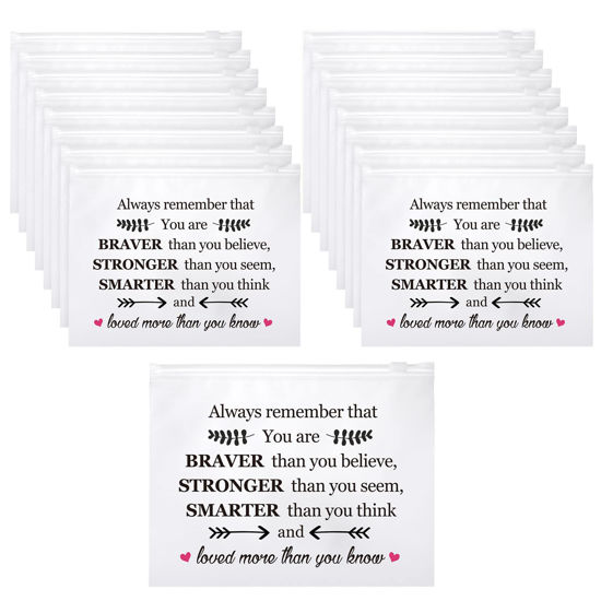 Picture of Reginary 50 Pcs Inspirational Gifts Bulk for Women Cosmetic Bag EVA You Are Braver Awesome Makeup Bag Mini Toiletry Packet with Zipper Encouragement Birthday Graduation Gift(You Are Braver)