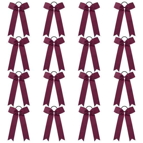 Picture of DEEKA 16 PCS Maroon Collegiate Style Cheer Bows for Girls Teens Softball Cheerleader Sports