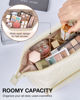 Picture of BAGSMART Travel Makeup Bag, Cosmetic Bag Small Make Up Organizer Case,Wide-open Pouch for Women Purse for Toiletries Accessories Brushes,Small Beige
