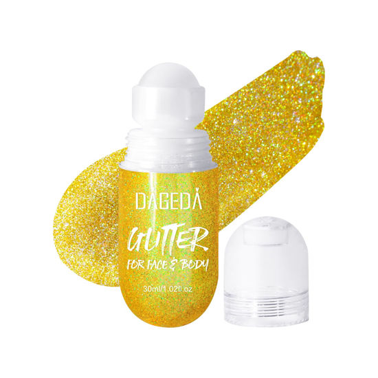 Picture of DAGEDA Body Glitter Gel, Roll-on Face Glitter for Mermaid Makeup Festival Rave Accessories, Holographic Hair Glitter Gel,Body Shimmer Halloween Makeup for Rave Party(Laser Gold)