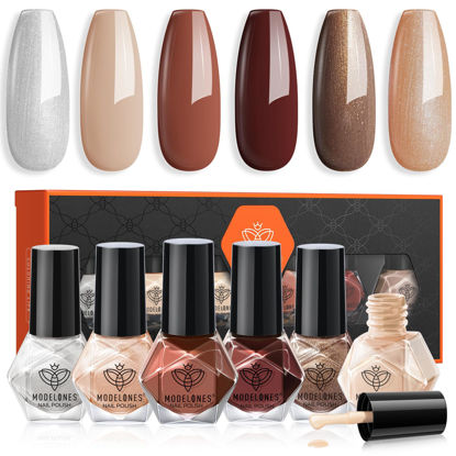 Picture of modelones Nail Polish 6 Colors Brown Nude Silver Glitter Nail Polish Set Skin Tone Spring Collection Quick Dry Mini Nail Polish Manicure DIY Nail Art Salon Home Gift For Women Girl