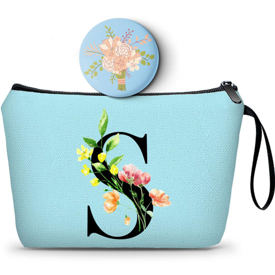 Picture of Gifts for Women Birthday Unique, Makeup Bag, Gifts for Mom Birthday, Bride to be Gifts,Bridal Shower Gift, Womens Gifts for Birthday, Initial Gifts for Women,Cosmetic Bag with Mirror,Christmas Gifts,S