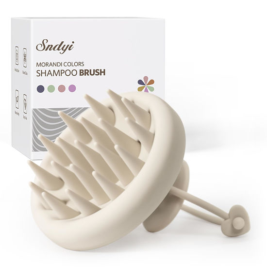 Picture of Sndyi Silicone Scalp Massager Shampoo Brush, Hair Scrubber with Soft Silicone Bristles, Scalp Scrubber/Exfoliator for Dandruff Removal, Wet Dry Scalp Brush for Hair Growth & Scalp Care, Oatmeal