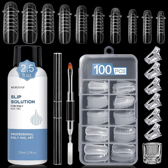 Picture of Morovan Nail Slip Solution - 2.5oz Anti-Stick Gel Liquid for Poly Gel Nails with Dual-Ended Brush - For Beginners