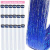 Picture of ZYXQZYX Hair Tinsel Kit Pack of 18 Pcs Hair Tinsel Clip in 19.6Inch Glitter Tinsel Hair Extensions Heat Resistant Clip in Hair Tinsel Sparkle Fairy Hair Accessories for Kids Girls Women (Blue)