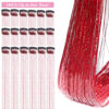 Picture of ZYXQZYX Hair Tinsel Kit Pack of 18 Pcs Hair Tinsel Clip in 19.6Inch Glitter Tinsel Hair Extensions Heat Resistant Clip in Hair Tinsel Sparkle Fairy Hair Accessories for Kids Girls Women (Red)