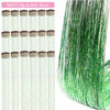 Picture of ZYXQZYX Hair Tinsel Kit Pack of 18 Pcs Hair Tinsel Clip in 19.6Inch Glitter Tinsel Hair Extensions Heat Resistant Clip in Hair Tinsel Sparkle Fairy Hair Accessories for Kids Girls Women (Green)