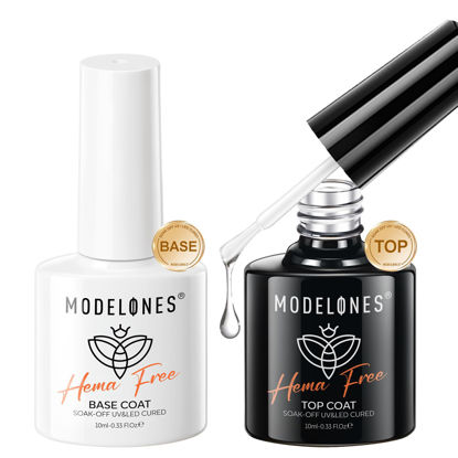 Picture of modelones Hema-Free Gel Base and Top Coat Set, 2 Pcs Clear Glossy Gel Top Base Coat No Wipe Long Lasting for Gel Polish, Acrylic Nails Soak Off Nail Lamp Nail Art Home Salon Manicure