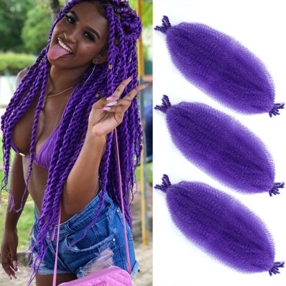 Picture of Springy Afro Twist Hair 24 Inch 3 Packs Purple Color Pre Fluffed Marley Twist Braiding Hair for Black Women