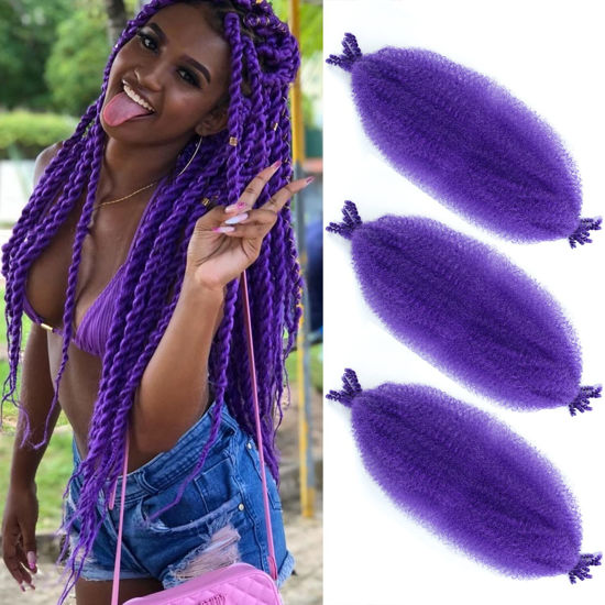 Picture of Springy Afro Twist Hair 24 Inch 3 Packs Purple Color Pre Fluffed Marley Twist Braiding Hair for Black Women