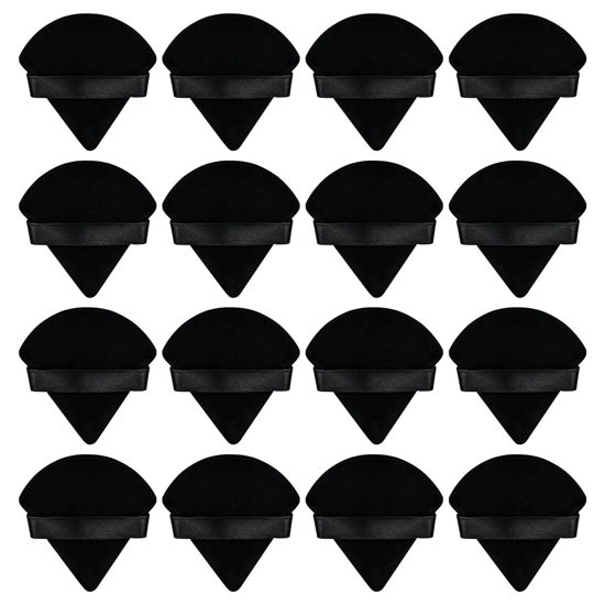 Picture of Flytianmy 16Pcs Triangle Powder Puffs, Face Makeup Puff for Body Loose Powder Beauty Makeup Tool Black