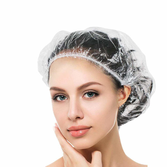 Picture of 50PS Disposable Shower Caps, Plastic Clear Shower Caps, lengthening and thickening Hair Caps for Hair dyeing assistance, Hotel and Hair Salon, Home Use, Portable Travel (Size 20.5"/52cm）